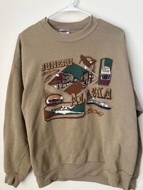 Alaska Crewneck Sweatshirt Juneau Graphic Tan 90s Tourist Nature Cozy Oversized